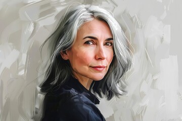 Wall Mural - portrait of beautiful middleaged grayhaired woman ai generated illustration