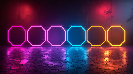 Poster - Neon lights creating colorful gradient on wall and floor