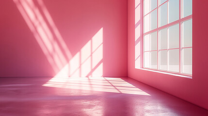 Poster - Sunlight casting geometric shadows in pink room