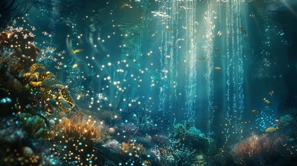 Wall Mural - A beautiful underwater scene with a lot of fish and plants generated by AI