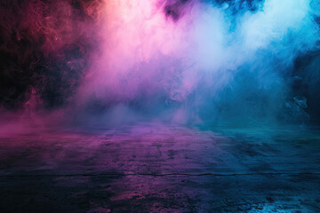 Wall Mural - Abstract light in a dark concrete floor with smoke background