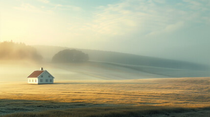 Wall Mural - Calm peaceful Swedish countryside landscape. Background image. Created with Generative AI technology.