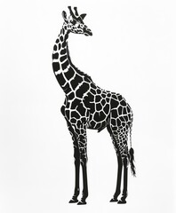 Sticker - Graceful Giraffe in Minimalist Black and White Digital Illustration