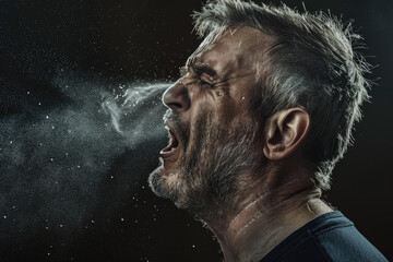 Wall Mural - side view of man is sneezing 