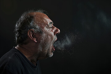 Sticker - side view of man is sneezing 