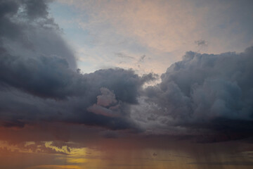 Blue sky after rain,. Beautiful Cumulus clouds flying across the sky,