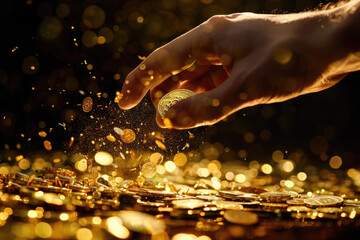 Wall Mural - a person is holding a pile of gold coins