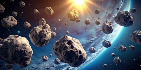 Wall Mural - asteroids floating in motion on background, asteroids, space, galaxy, universe,moving, motion, celes