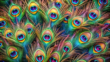 Poster - Colorful peacock feathers creating a vibrant and eye-catching background, peacock, feathers, colorful, vibrant, exotic, pattern