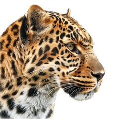 Canvas Print - Close-up portrait of a majestic leopard with piercing yellow eyes and a luxurious spotted coat