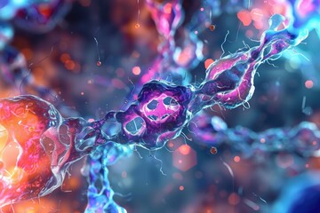 Wall Mural - abstract 3d render of a complex intertwined structure with a faded background of bokeh lights