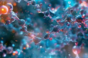 Wall Mural - abstract 3d render of molecular structure with vibrant colors and blurred background