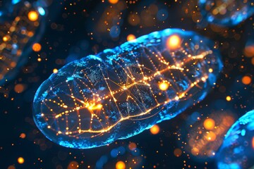 Wall Mural - abstract blue and orange glowing network of dots and lines