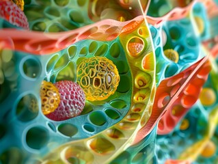 Wall Mural - abstract colorful 3d rendered structure with organic shapes, cells, and geometric patterns