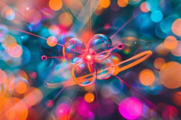 Wall Mural - abstract colorful bubbles with glowing lights and lines