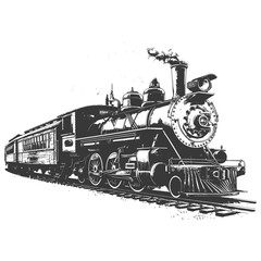 Vintage engraving of a steam locomotive with passenger cars