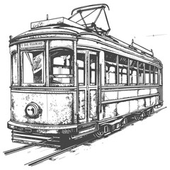 Vintage tram detailed line drawing