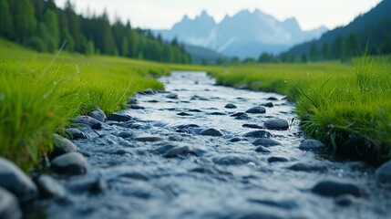 Canvas Print - Create tranquil river scenes using nature plates, depicting winding streams, rocky riverbeds, and the serene beauty of flowing water. Clean and Clear Color, Realistic Photo, , Minimalism,