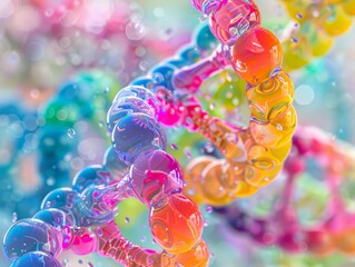 Sticker - Colorful Abstract DNA Structure with Bokeh Background, Representing Genetic Code, Science and Biology, Molecular Biology, Genetic Engineering, Biotechnology, Healthcare, Life Science.