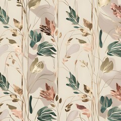 Luxury floral pattern with hand drawn leaves. Elegant astract background in minimalistic linear style Generative AI 