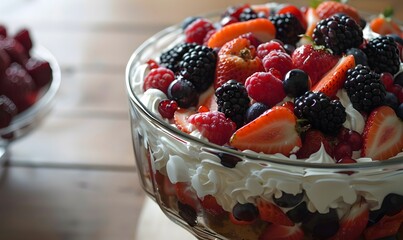 Wall Mural - Delicious Fruit Trifle with Whipped Cream