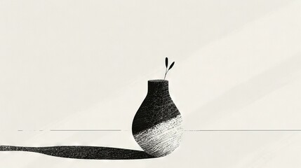 Wall Mural -   A monochrome photograph depicting a vase with one flower protruding from its neck