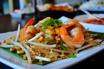 Wall Mural - Delicious Pad Thai with Shrimp