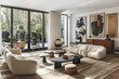 © Carmi - Modern Living Room with White Sofas and Abstract Art