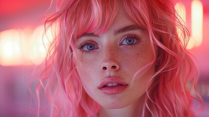 Wall Mural - portrait of a girl,pink hair.stock photo