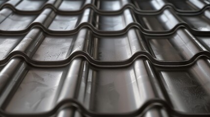 Close up of black metal roof tiles