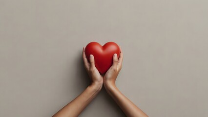 Wall Mural - Hands holding a red heart. Donate, charity, happiness, healthcare and medical concept, background