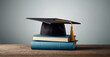 © KF - Mortarboard cap placed on a pile of books. University graduation ceremony concept, background, banner, class of 2024, 2025