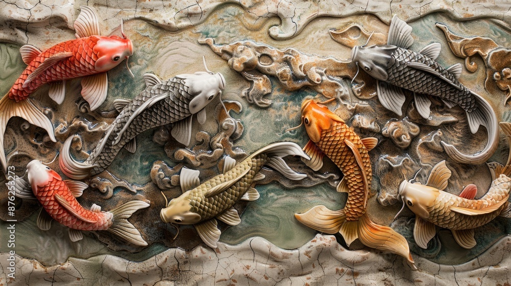 Exquisite arrangement of Volumetric decorative fish in Japanese style ...
