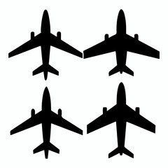 Wall Mural - Set of flying airplane silhouettes. Aviation flat-style vector art depicting aircraft icons.