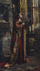 Wall Mural - a man in a red robe is standing in front of a fireplace
