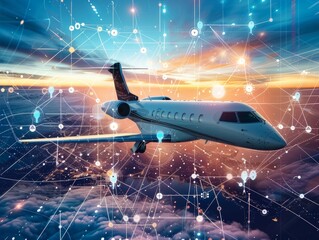 Wall Mural - blockchain innovation in aviation; photograph for that concept; 