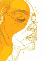 Poster - A digital illustration of a woman's face drawn in yellow and white lines. Her eyes are closed and she is looking to the right