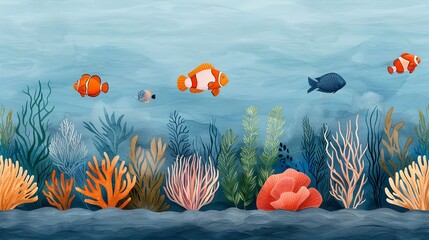 Sticker - Delve into the mesmerizing world beneath the waves with illustrations of coral-strewn seabeds, schools of colorful fish, and intricate underwater habitats. Clean and Clear Color, Realistic Photo, ,