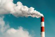 © AiHRG Design - White smoke billows from a tall, red and white striped chimney against a bright blue sky.