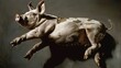 © Olga - Painting depicts a dog lying on its back with spread-out legs and open eyes