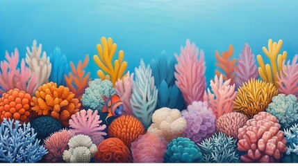 Wall Mural - Explore the underwater wonders with illustrations of colorful coral reefs, schools of tropical fish, and the mesmerizing beauty of marine biodiversity. Clean and Clear Color, Realistic Photo, ,