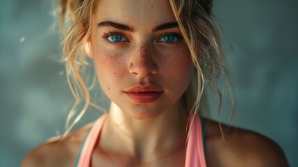 Wall Mural - Stunning Portrait of a Young Woman with Blue Eyes and Freckles