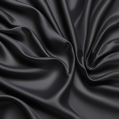 Black silk background with dark luxurious fabric draped texture folds in waves of flowing soft pattern, abstract satin or velvet cloth in luxury material design. ai