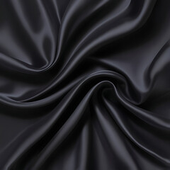 Black silk background with dark luxurious fabric draped texture folds in waves of flowing soft pattern, abstract satin or velvet cloth in luxury material design. ai