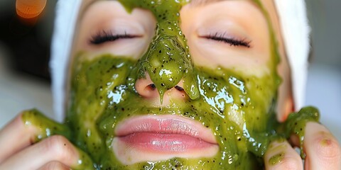 applying peeling scrub to the face, concept: skin cleansing and care.