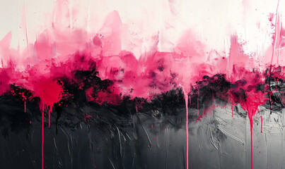 Wall Mural - Abstract Painting With Pink, Black, White