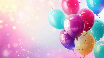 Sticker - Colorful balloons with text space on bright backdrop