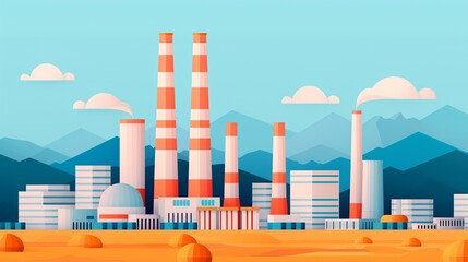 Sticker - Dive into the world of industrial landscapes with illustrations featuring power plants, refineries, and oil drilling platforms amidst bustling cities. Clean and Clear Color, Realistic Photo, ,