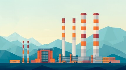 Sticker - Explore the industrial heartbeat of cities with illustrations of power plants, refineries, and urban landscapes driven by technological advancements. Clean and Clear Color, Realistic Photo, ,