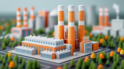 Sticker - Capture the essence of industrial synergy with illustrations of power plants, refineries, and urban environments thriving on technological advancements. Clean and Clear Color, Realistic Photo, ,